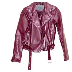 Wine Colored Vegan Leather Biker Jacket